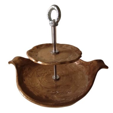 2-teilige Etagere aus Bronzeschale und Bronzeteller